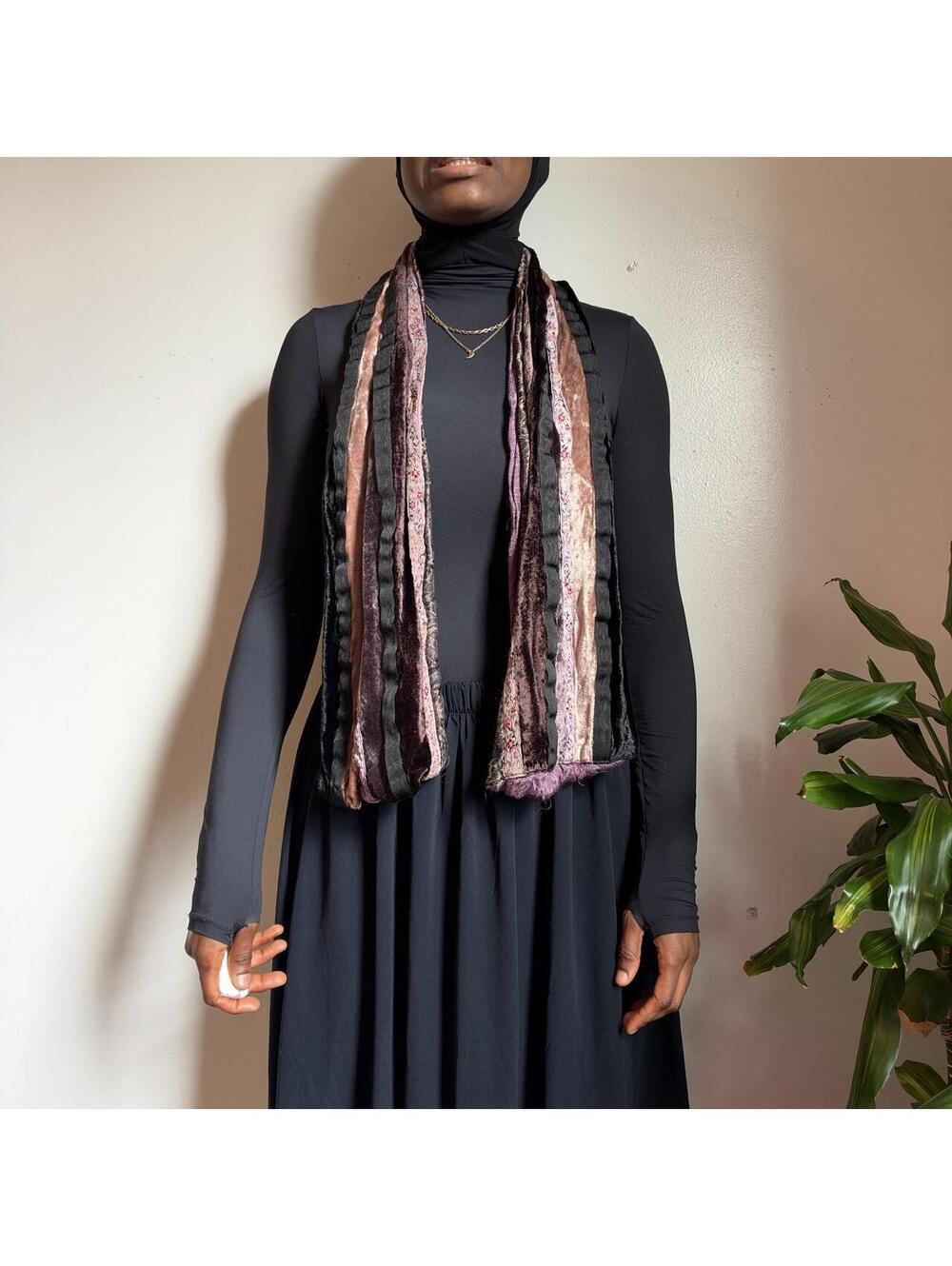 Two’s Company Velvet Patchwork Scarf Metallic Silk Ribbonwork Whimsigoth